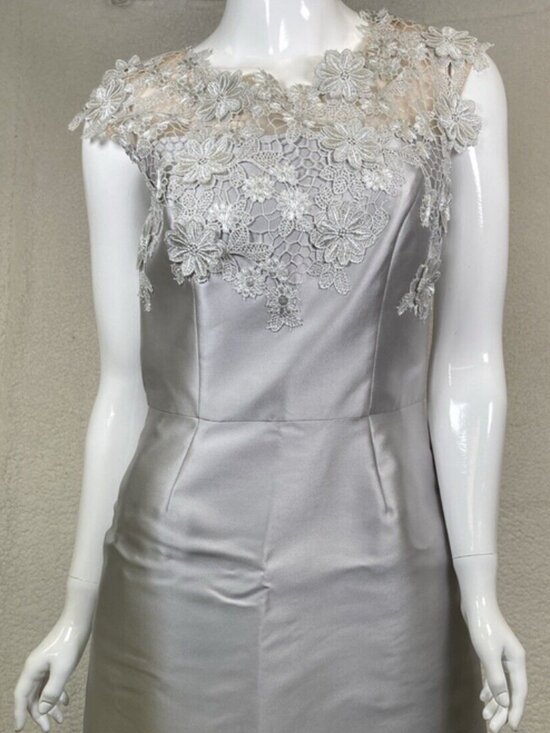 Nina Raynor Dresses & Skirts - Nina Raynor Floral Lace Silver Evening Dress Gown Size 6